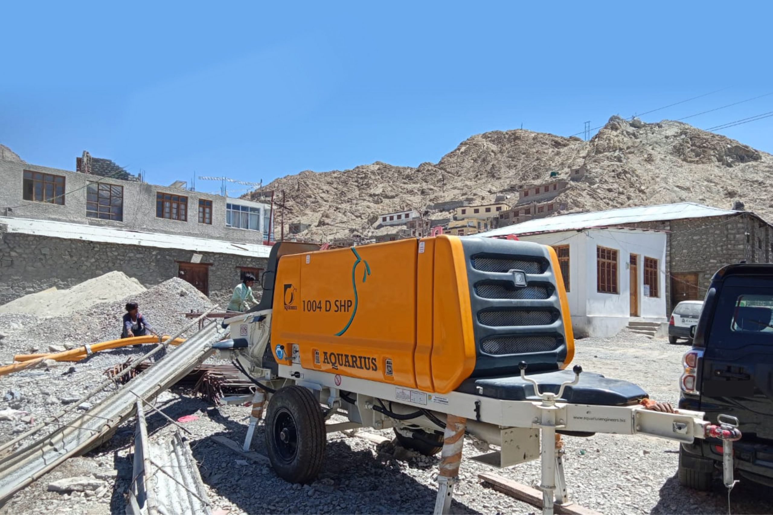 Aquarius 1004 D SHP Stationary Concrete Pump working at M/S Universal Construction for Housing Project, Leh Ladakh