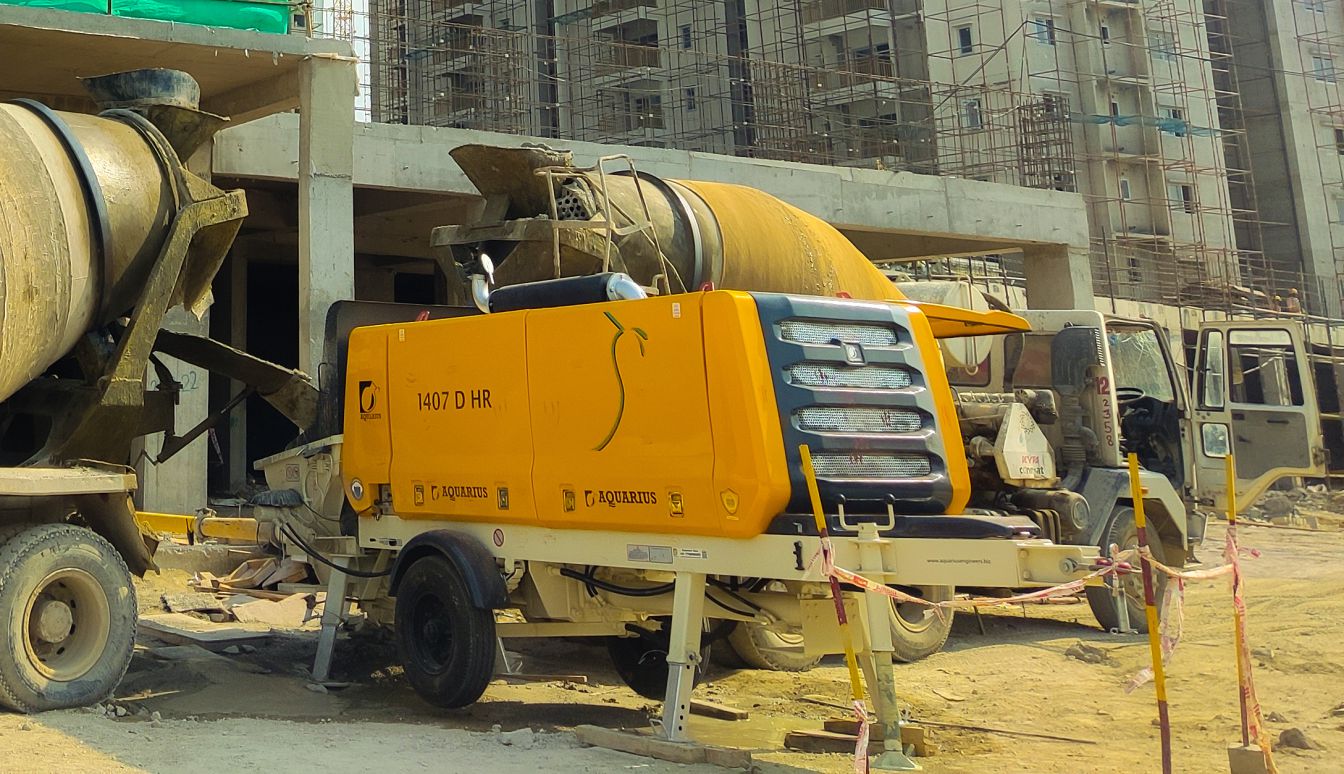 Aquarius 1407 D HR Stationary Concrete Pump working at AGA Infra Projects Pvt. Ltd. for Highrise Project, Telangana