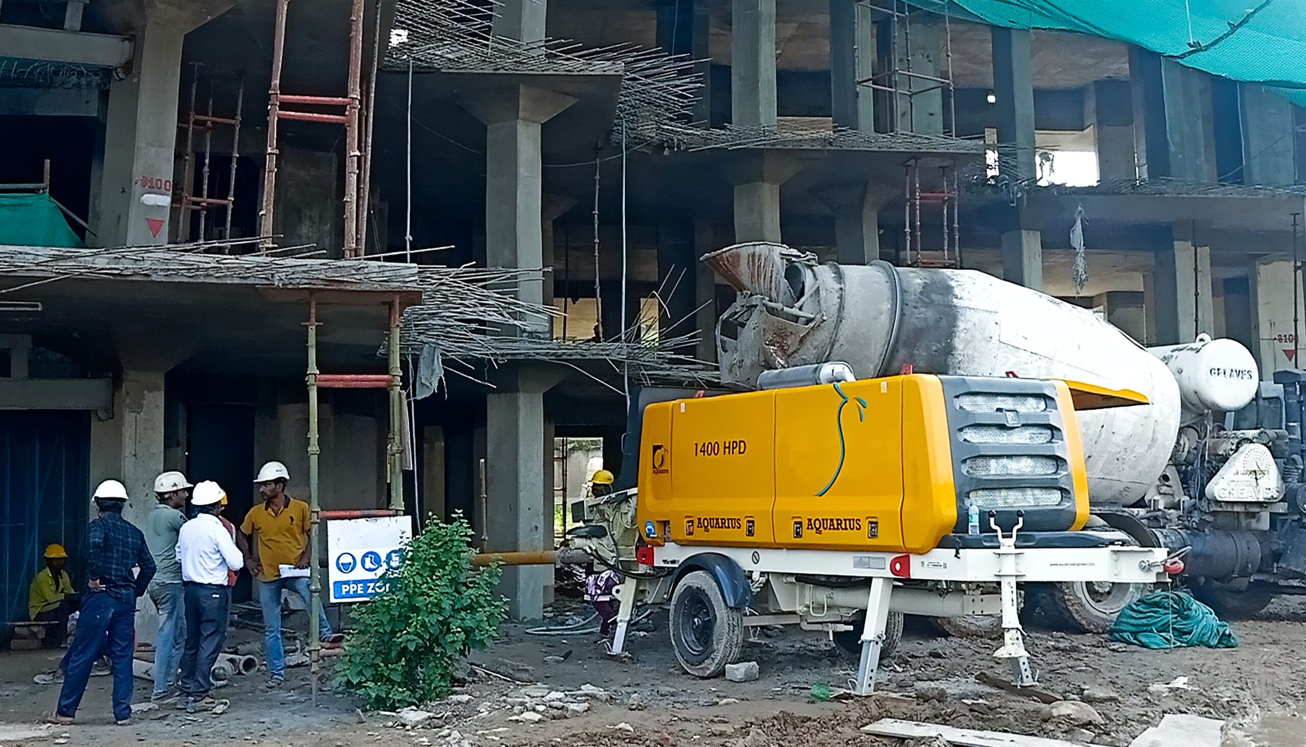 Aquarius 1400 HPD Stationary Concrete Pump working at Roshan Concrete for Highrise Project, Haryana