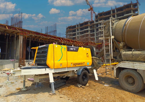 Aquarius 1407 D Stationary Concrete Pump working at Ms.Sky City building project, Dombivali-Thane.