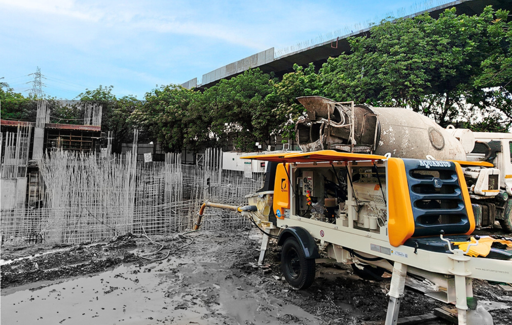 Aquarius 1407 D Stationary Concrete Pump working at Ahluwalia construction group Airoli(Navi mumbai) Project-Airoli international school.