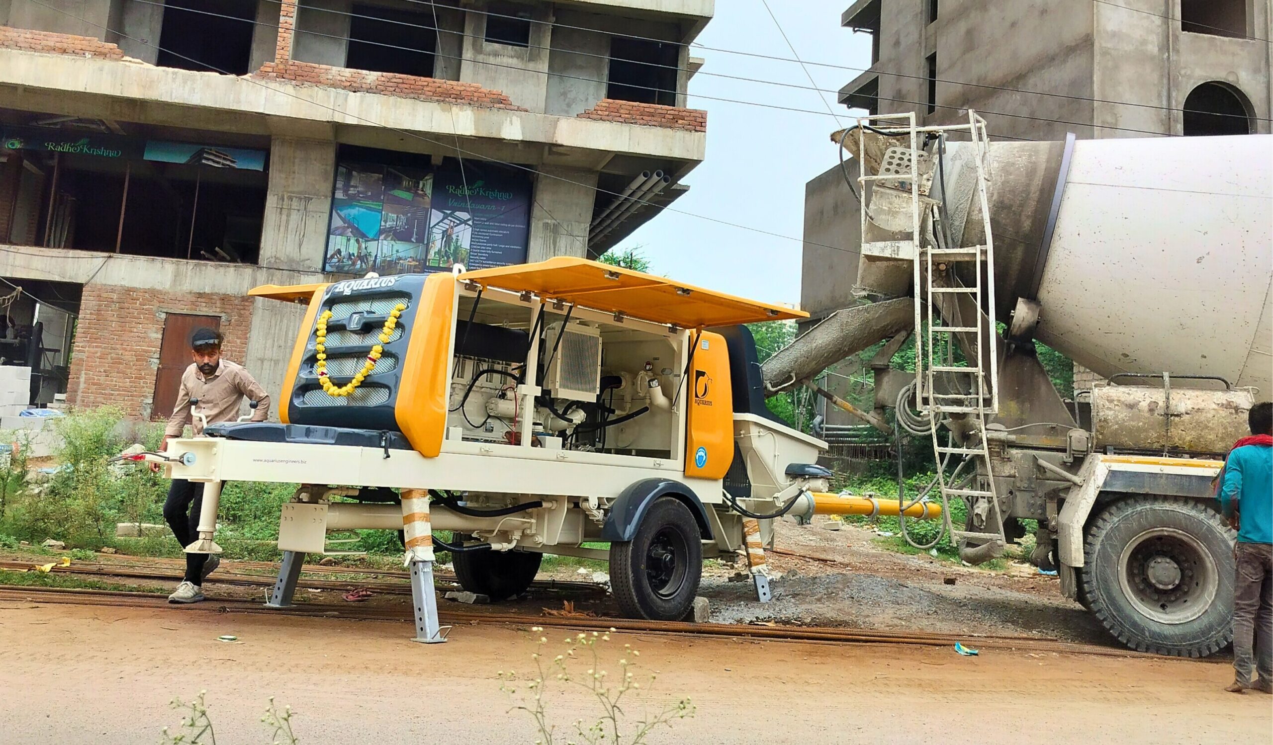 Aquarius 1407 D Stationary Concrete Pump working at Deep Darshan Infra Rajsamand, Rajasthan.