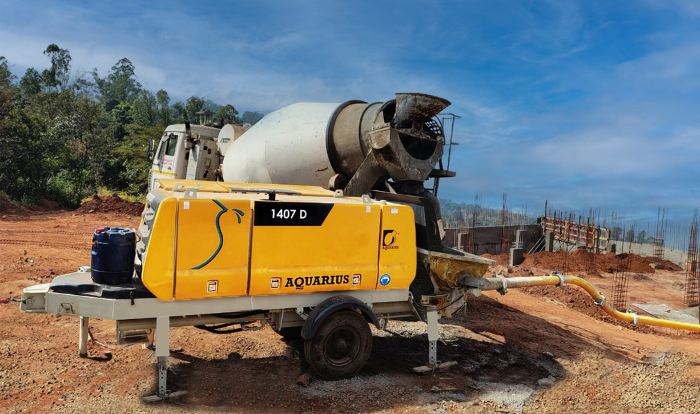 Aquarius 1407 D Stationary Concrete Pump working at SAIKRUPA STONE CRUSHER, Pangari, Panchgani.