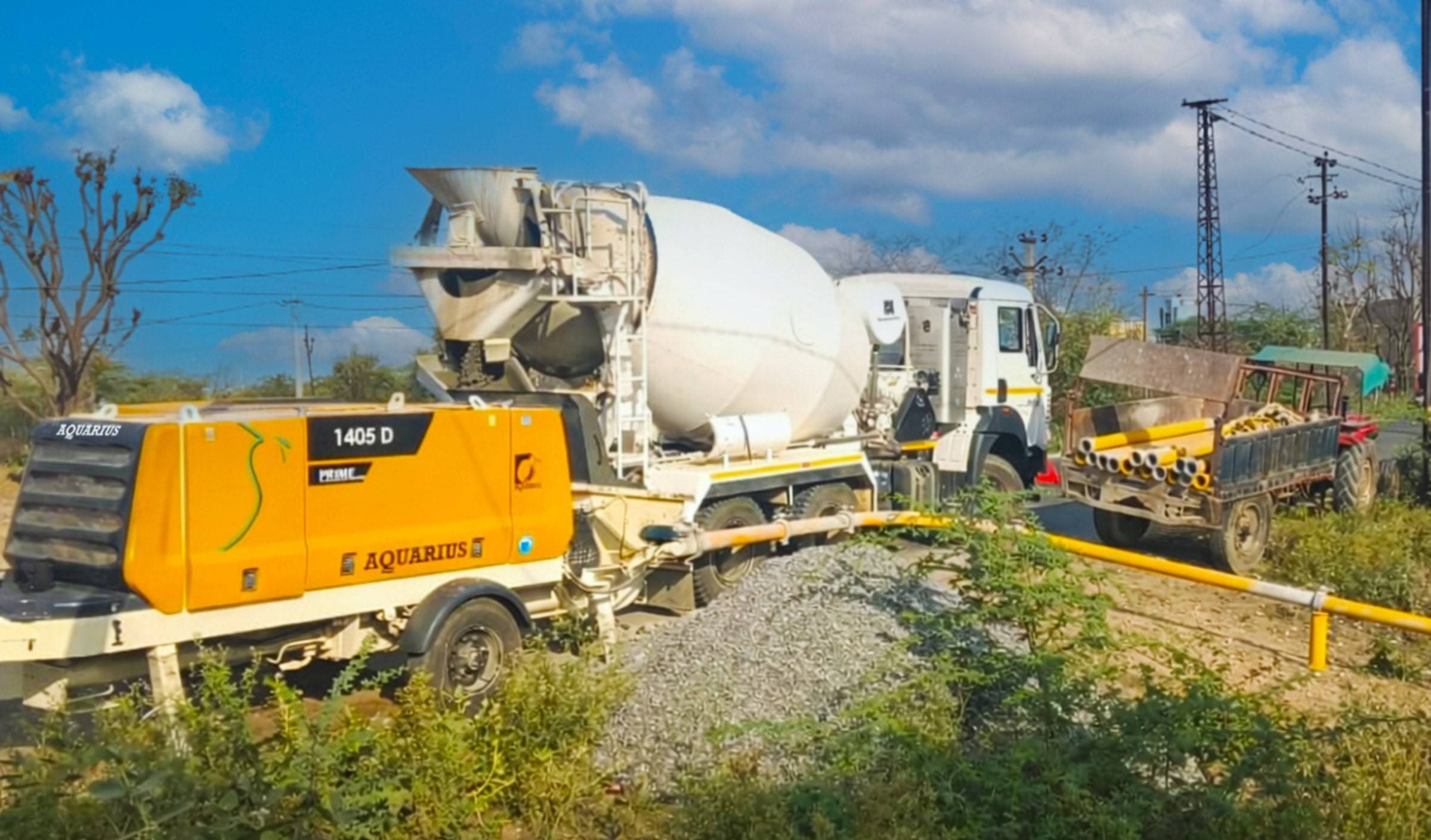 Aquarius 1405 D PRIME Stationary Concrete Pump working at RK Traders RMC, Jaipur.